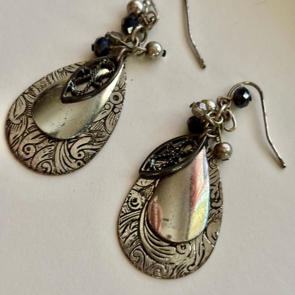 Silver-Tone Teardrop Filigree Dangle Earrings - Women Jewelry